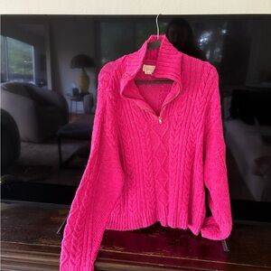 Anthropologie hot pink cable knit